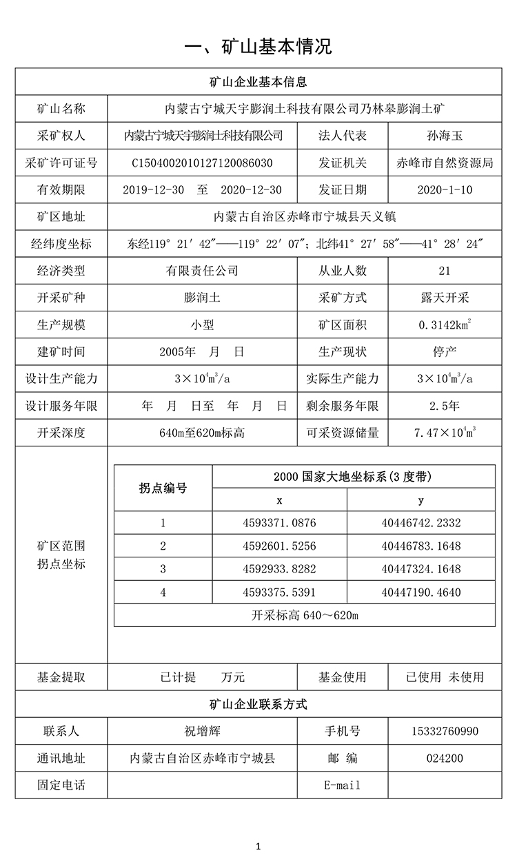 乃林皋膨潤(rùn)土礦2020年度地質(zhì)環(huán)境治理與土地復(fù)墾計(jì)劃
